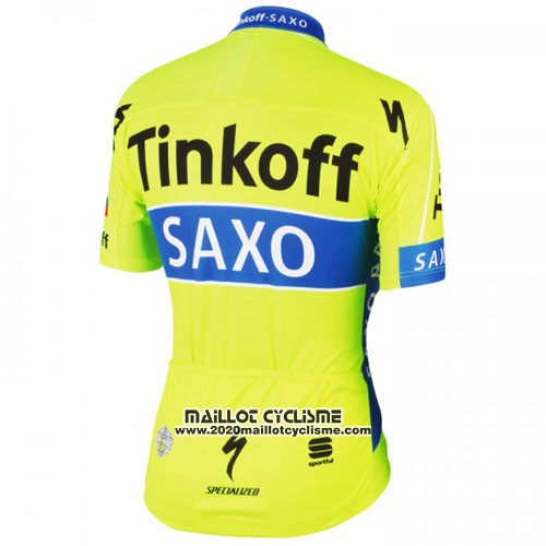 2016 Maillot Ciclismo Tinkoff Saxo Bank Jaune et Bleu Manches Courtes et Cuissard